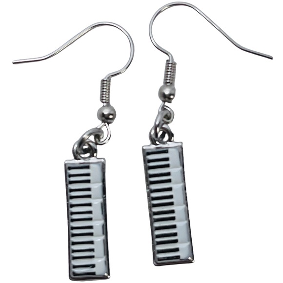 Silver, black, & white metal dangle piano keyboard music earrings NEW - Picture 6 of 8
